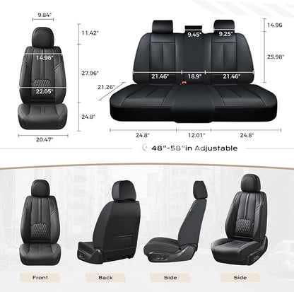 Coverado Car Seat Covers Full Set, Black Seat Cover with Lumbar Support, Luxury Leather Seat Covers for Front and Back, Waterproof Car Seat Protector Car Seat Cushion Universal Fit for Most Vehicles