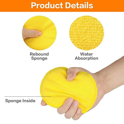 FONAROLL Microfiber Wax Applicator Pads, Car Wax Applicator, Buffing & Detail Polishing Foam Pads for Car Cleaning and Fine Polishing (5" Diameter, 6 Pack) - Yellow