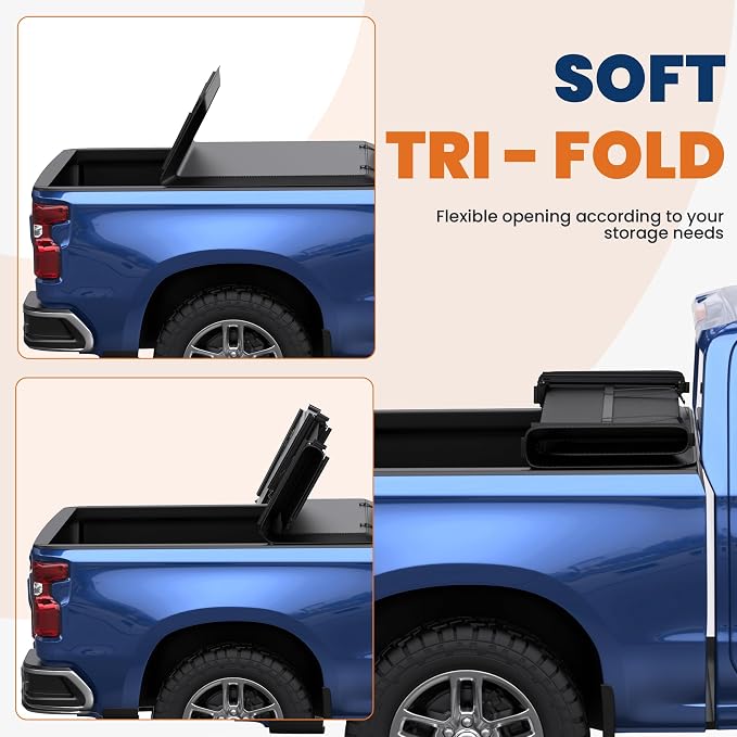 KUIPERAUTO Soft Tri 5.8FT Truck Bed Tonneau Cover Compatible for 2019-2026 Chevy Chevrolet Silverado/GMC Sierra 1500 (Excludes 2019 Classic Model) Fleetside On Top -69.6 Inch