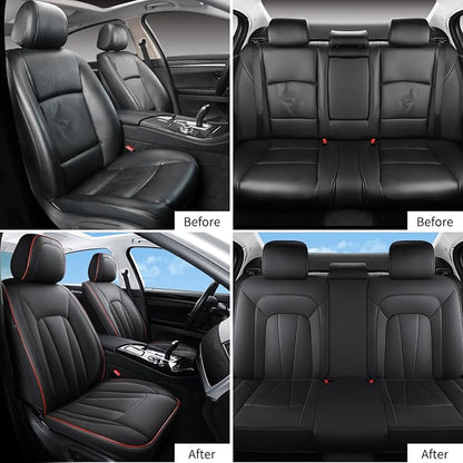 Car Seat Covers Full Set,Waterproof and Breathable Luxury Leather Seat Covers,Non-Slip Driver Seat Cushion,Automotive Seat Protector Fit Toyota Rav4 Camry Corolla Cruze Rogue CRV Accord, Red Black