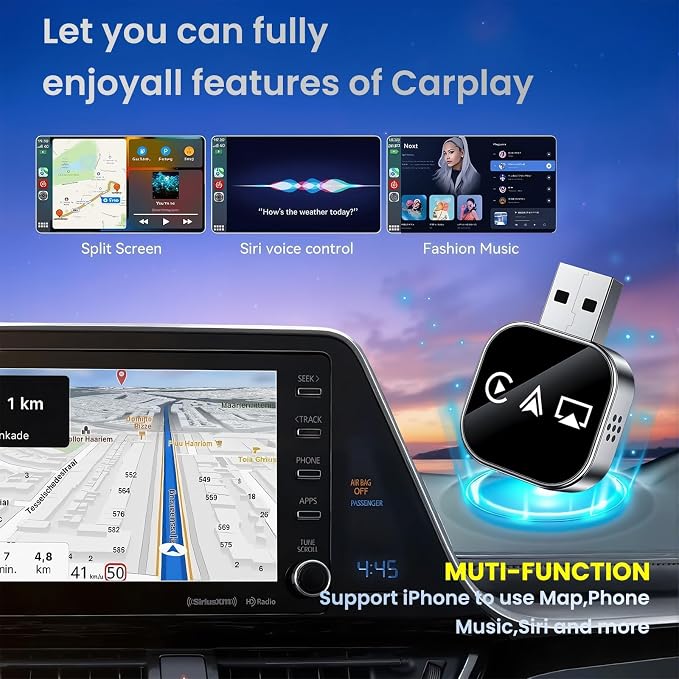 2026 Upgrade 3 in 1 Screen Mirroring for iOS Android Phone,Wired to Wireless Screen Mirroring Carplay Adapter for Car,Mirror Link Auto Adapter with 2.4/5Ghz WiFi & Bluetooth 5.0