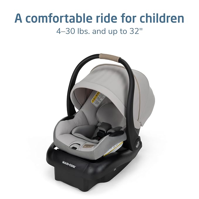 Maxi-Cosi Mico Pro Baby Infant Car Seat with Base, Ventilated Chair, Soft Headrest Pad, Easy-Install Latch, Adjustable Belt Guide, 3-Position Base, Stroller-Ready, 4-30 lbs, up to 32 in, SeaDrift