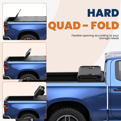 KUIPERAUTO 5.8FT Quad Hard Truck Bed Tonneau Cover Compatible for 2014-2018 Chevrolet Silverado GMC Sierra 1500 Fleetside Aluminum Bed - 69.6 inch