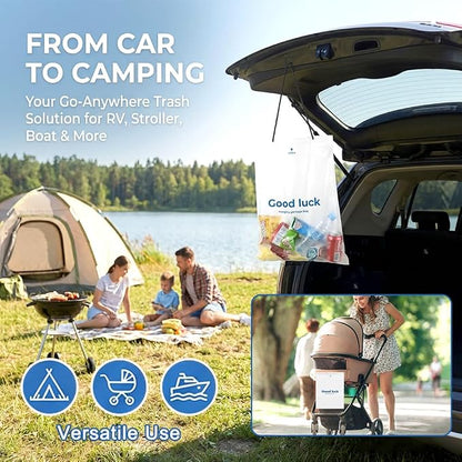 100 PCS Disposable Car Trash Bags Hanging, Leak-proof, Odor Seal, Hanging Garbage Bags, Hanging from Headrest/Easy Stick-On Trash Can for Car, SUV, Truck, Stroller Camping(White)