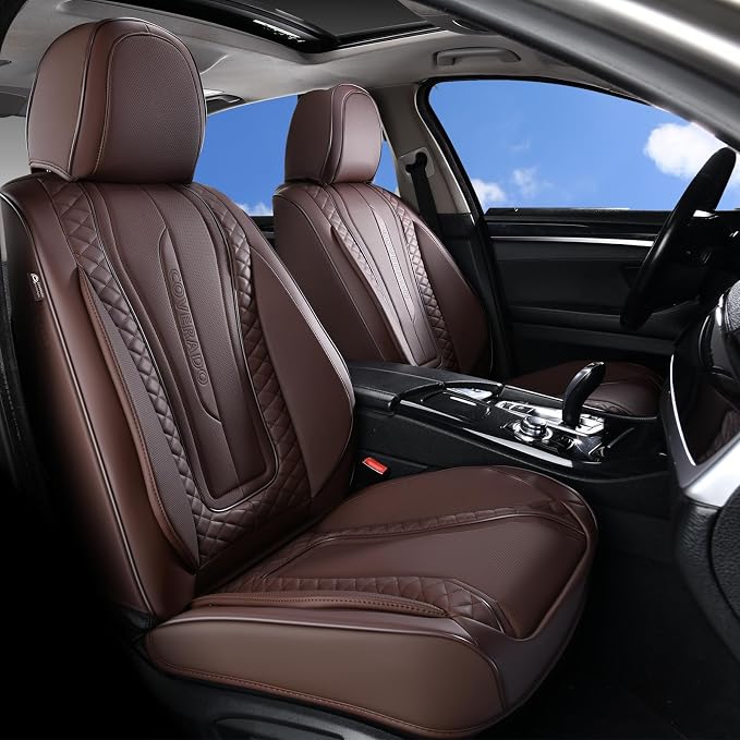 Coverado Car Seat Covers, Front Seat Cover 2-Pack, Faux Leather Waterproof Seat Covers, Car Seat Protectors,Driver Seat Covers Automotive Seat Covers Accessories Universal Fit Most Vehicles Coffee
