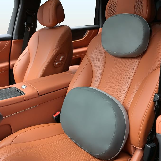 FLORICH Car Headrest and Lumbar Support Pillow for Car Office Chair, Double-Sided Skin-Friendly Suede & Leather Car Seat Pillow and Back Support, Pressure-Relieving Back Support for Car, Office Chair