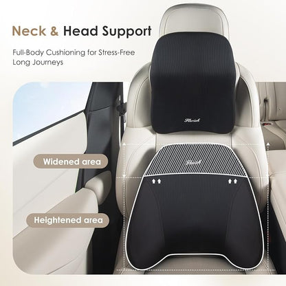 FLORICH Upgrade Lumbar Support and Car Neck Pillow, Back Support and Headrest Pillow for Car Seat Driver, Memory Foam Back Neck Support Pillow and Car Seat Lumbar Support for Car Office Chair - Black