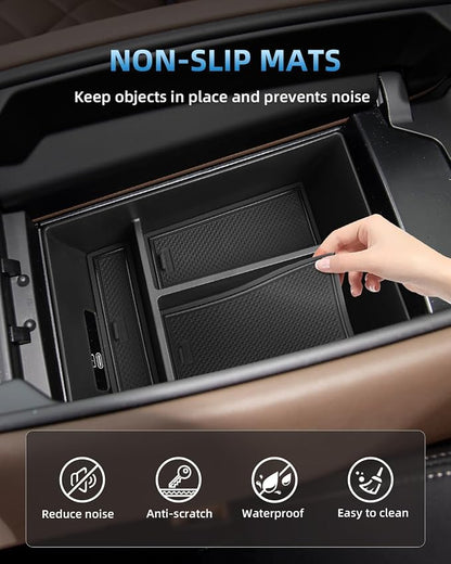 Center Console Organizer for 2020-2026 BMW X5/X6/X7, Armrest Storage Box with Removable Rubber Mat, 2020 2021 2022 2023 2024 2025 2026 BMW X5/X6/X7 Interior Accessories(Black)
