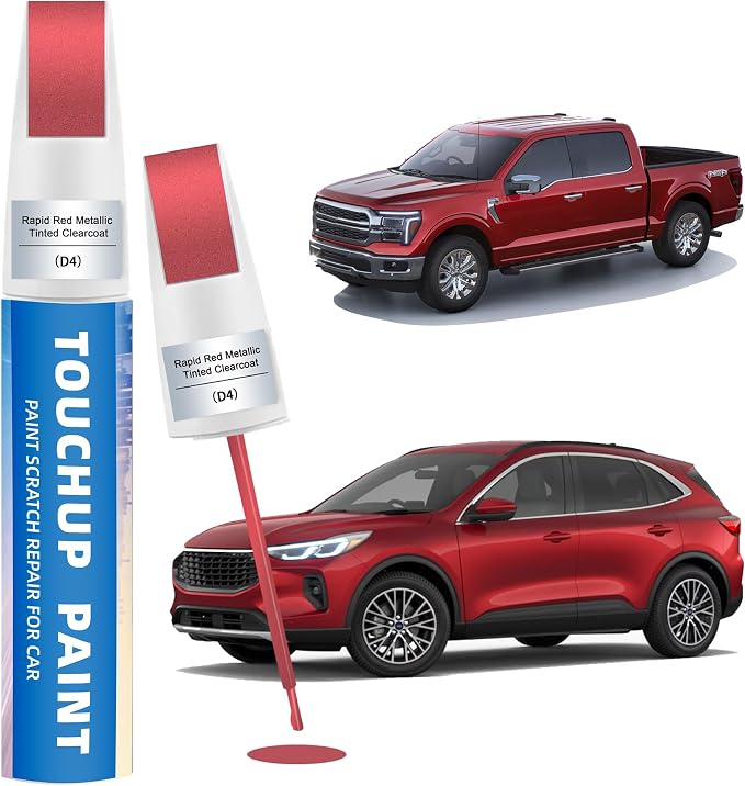 Rapid Red Metallic Tinted Clearcoat(D4) Touch Up Paint Compatible with Ford 2-in-1 Car Scratch Repair Pen for Rock Chips, Door Scratches&Paint Nicks Exact Color Match Quick Dry DIY Fix for F-150