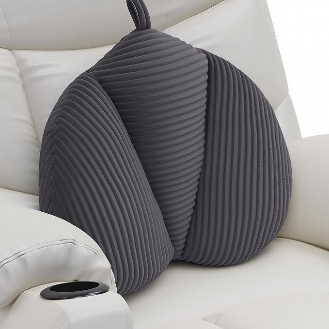 Lumbar Support Pillow for Couch, Back Support Pillow for Office Chair, Heart-Shape Back Cushion with Shredded Foam for Back Pain Relief & Reading, Lumbar Cushions for Recliner, Car, Grey