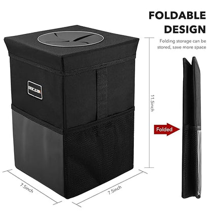 Car Trash Can with Lid - Trash Bag Hanging with Storage Pockets Leak-Proof SUV Organizer Collapsible and Portable Waterproof Truck Garbage Bin, 2.6 Gal Large Capacity Multipurpose Trash Bin for Van