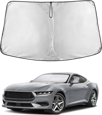 EcoNour Windshield Sunshade Compatible for Ford Mustang (NOT for Ford Mustang Mach-E) 2015-2024 2025 2026, Sun Visor for Front Windshield & Window Sun Shade Cover, UV Heat Protector, Car Accessories