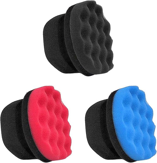KVAEY 3 PCS Tire Dressing Applicator Pads, Reusable Hex Grip Tire Shine Applicator Polishing Sponge Pads, Wheel Tire Shine Detailing Foam for Most Vehicles, Car Accessories (Black+Blue+Red, 4.33")