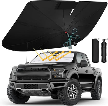 [2025 Latest] SEPORUD Car Windshield Sunshade Umbrella - Double-Layer Design, 5 Layers UV Block Coating. Blocks up to 99% UV, Reduces Heat. Durable Structure, Glass Fiber Material（61 "x33
