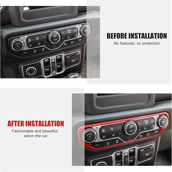 RT-TCZ Air Conditioning Dashboard Center Console Control Trim Panel Cover Interior Accessories Decoration Trim Kit for 2018 2019 2020 2021 2022 Jeep Wrangler JL JLU & Jeep Gladiator JT(Red)