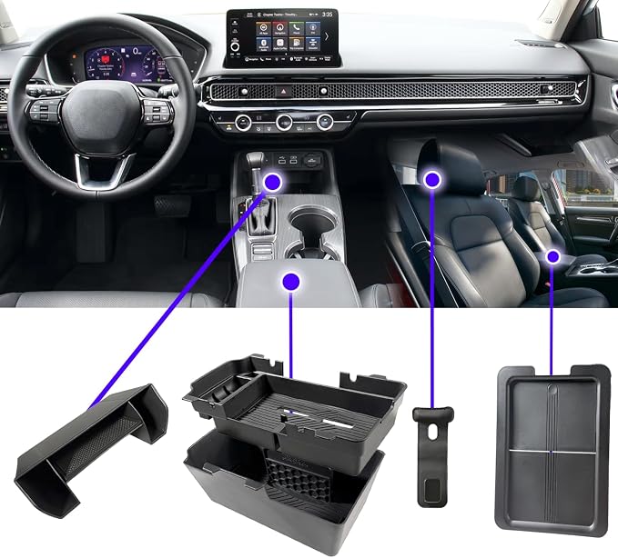 6pcs-2025 2026 Civic Center Console Organizer Hidden Storage Organizer for 2022-2026 Honda Civic 2026 Accessories 11th Gen Sedan Hatchback LX EX Sport Armrest Organizer(Not for Si/SporTouring)
