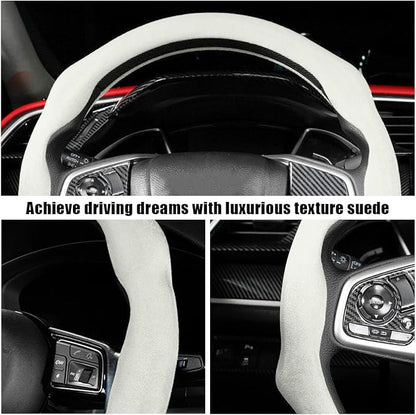 Mandark Car Steering Wheel Cover, Suede Sport Vehicle Steer Wheel Protector Fitting 15 Inch, Non-Slip Comfortable Automotive Interior Decoration Accessories, Universal for Most Cars (Beige)