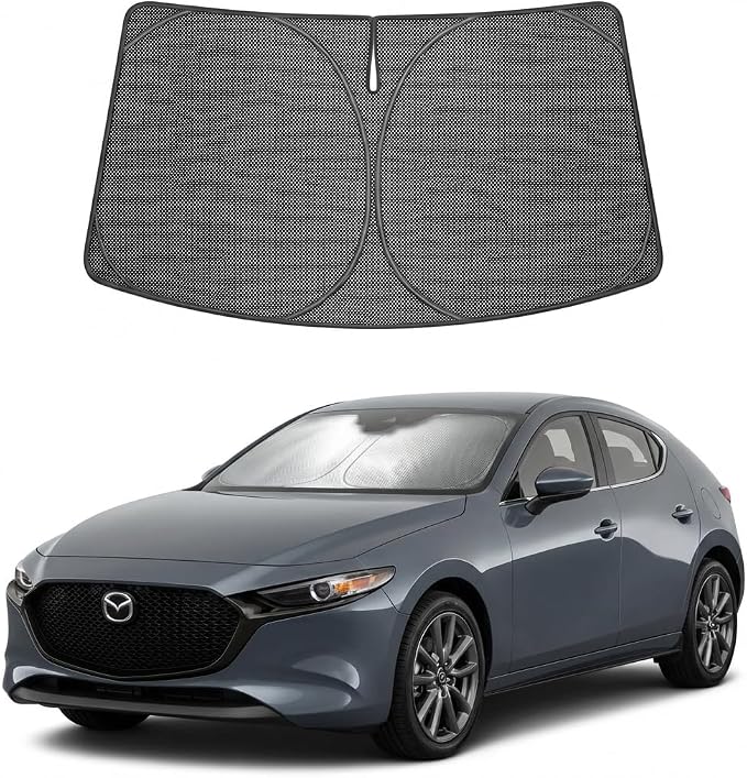 Proadsy Windshield Sun Shade Custom Fit Mazda 3 2019-2026 Ice Crystal Black Front Window Sunshade UV and Heat Blocker Foldable Visor Keeps Car Cooler for Summer Parking and Daily Use