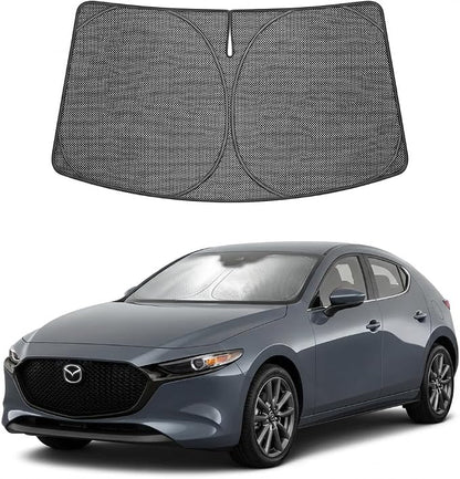 Proadsy Windshield Sun Shade Custom Fit Mazda 3 2019-2026 Ice Crystal Black Front Window Sunshade UV and Heat Blocker Foldable Visor Keeps Car Cooler for Summer Parking and Daily Use