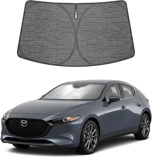 Proadsy Windshield Sun Shade Custom Fit Mazda 3 2019-2026 Ice Crystal Black Front Window Sunshade UV and Heat Blocker Foldable Visor Keeps Car Cooler for Summer Parking and Daily Use