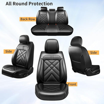 Taurus Car Seat Covers Fit for Ford Taurus 2002-2019, Premium Full Coverage Leather Automotive Seat Protectors, All Seasons Waterproof Breathable, Airbag Compatible, (Full Set, Black)