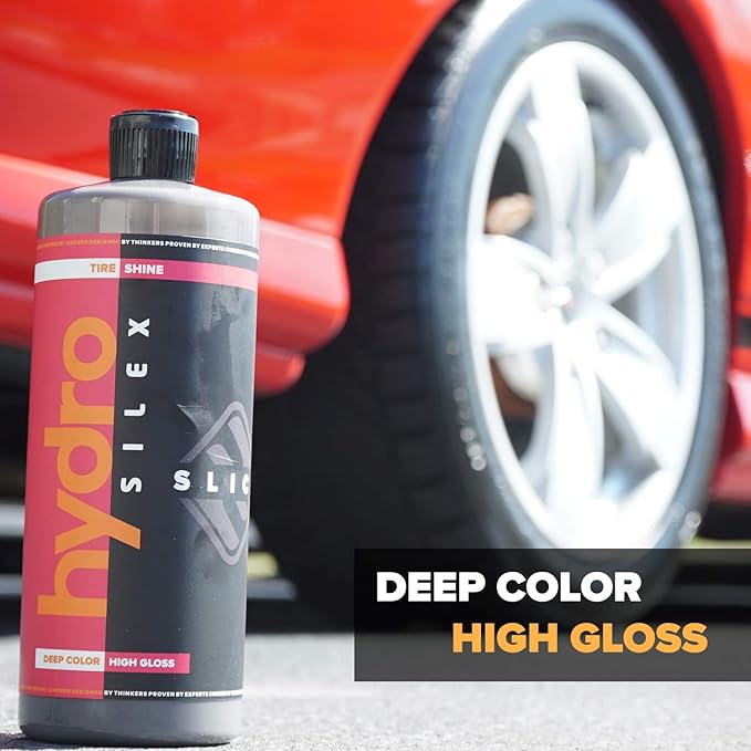 Car Tire Shine Gel and Conditioner. SIO2 & Black Dye Infused, No Sling Formula. Enhances Tires Color & Finish, Leaves Your Tires Looking Clean For Weeks. (16oz)
