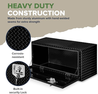 ARKSEN 36 x 17 x 18 Inch Underbody Tool Box, Heavy Duty Aluminum Diamond Plate Waterproof Square Storage Organizer Chest with T-Handle Lock & Keys for Pickup Truck, RV & Trailer – Black