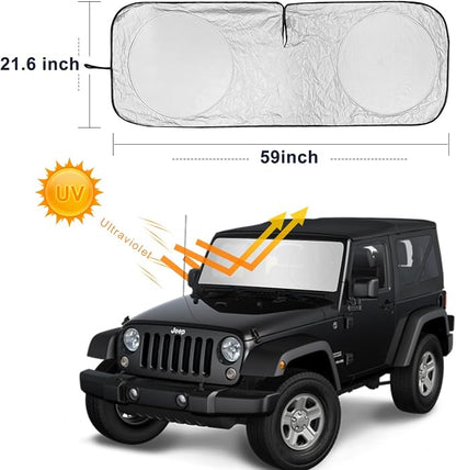 Sunshade Sun Shade for 2018-2024 2025 Jeep Wrangler JL JLu JK JKU Windshield Cover Custom Fit 2020-2025 2026 Jeep Gladiator Front Window Shields Protector 210T Reflective Blocks UV Rays Keep Cool