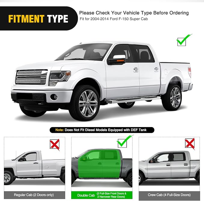 Nilight Running Boards for Ford F-150 2004-2014 Extended Super Cab 6 Inch Side Step Nerf Bars Stainless Steel Silver