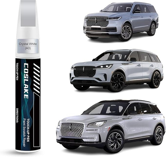 Car Touch Up Paint(Crystal White(A3)) for LINCOLN, Car Paint Scratch Repair Kit, Quick & Easy Solution to Repair, Scratch Remover Pen with 2PCS Disposable Micro Applicators