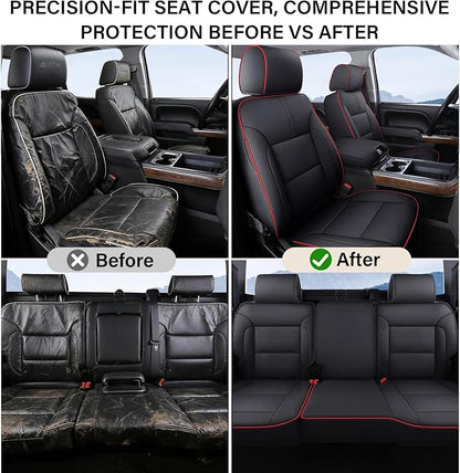 Coverado Chevy Silverado Seat Covers Full Set, Faux Leather Car Seat Covers Fit for 2014-2018 1500, 2015-2019 2500HD 3500HD Chevy Silverado GMC Sierra Crew Double Extended Cab (Red)