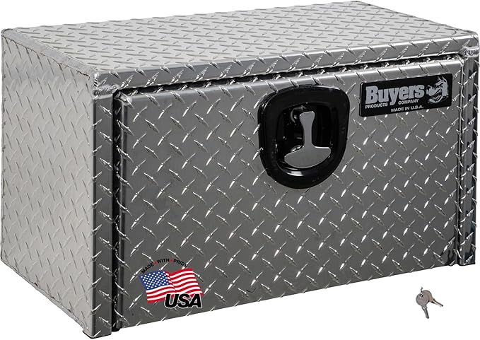 Buyers Products 1705150 Diamond Tread Aluminum Underbody Truck Tool Box, 14 x 12 x 24, Made in USA, .100 in. Thick, Corrosion Resistant, Locking Compression Latch, Secure Storage for Work Trucks
