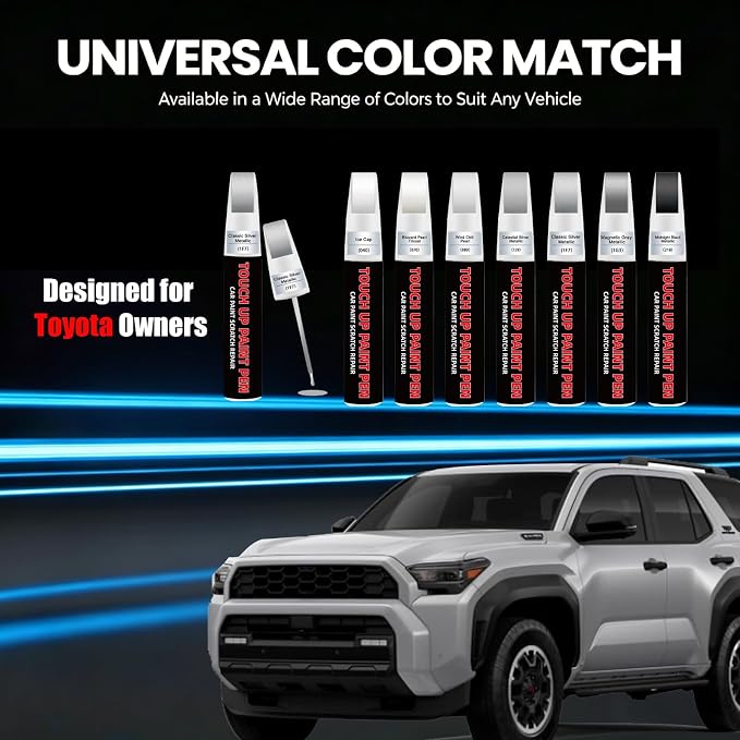 Classic Silver Metallic(1F7) Car Touch Up Paint for Toyota 2-in-1 Car Scratch Repair Pen with Fine Tip&Brush, DIY Color-Code Matched Auto Paint for Rock Chips Door Scratches Paint Nicks Bumper Marks