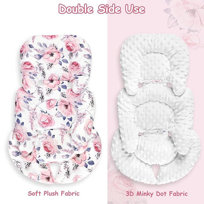SWESEN Infant Car Seat Insert with 2 Strap Pads, Super Soft Carseat Head and Body Support for Baby Boys and Girls, Reversible Newborn Car Seat Insert Cushion for Strollers, Bouncers, Swing, Floral