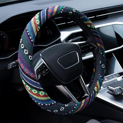 Boho Steering Wheel Cover Elastic Microfiber for Women, Universal Fit 15 inch Car SUV, Hippie Style Protector Cover, Anti-Slip, Breathable, Absorbing Sweat - 02