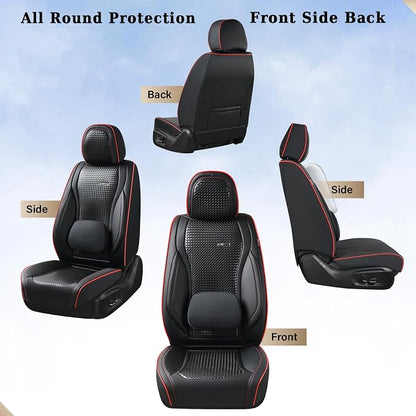 Coverado Seat Covers, Car Seat Covers Front Seats, Waterproof Nappa Leather Auto Seat Cover with Lumbar Head Pillow, Black Redline Seat Covers Carseat Cover Universal Fit for Most Cars
