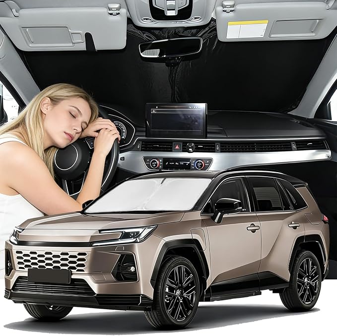 Windshield Sunshade for Toyota RAV4 2025 2026 Sun Shade Car Windshield Accessories Upgrade 4 Layers Blocks UV Rays Custom Fit RAV4 260T Car Window Shades Front Windshield Keep Cool Foldable