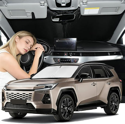 Windshield Sunshade for Toyota RAV4 2025 2026 Sun Shade Car Windshield Accessories Upgrade 4 Layers Blocks UV Rays Custom Fit RAV4 260T Car Window Shades Front Windshield Keep Cool Foldable