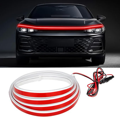 Car Hood Light Strip, 59 Inches Waterproof Flexible LED Strip, Dynamic Scan Start Up Car Daytime Running Lights, Universal Auto Exterior Decor Accessories for Most Vehicles (red, 59 Inches)