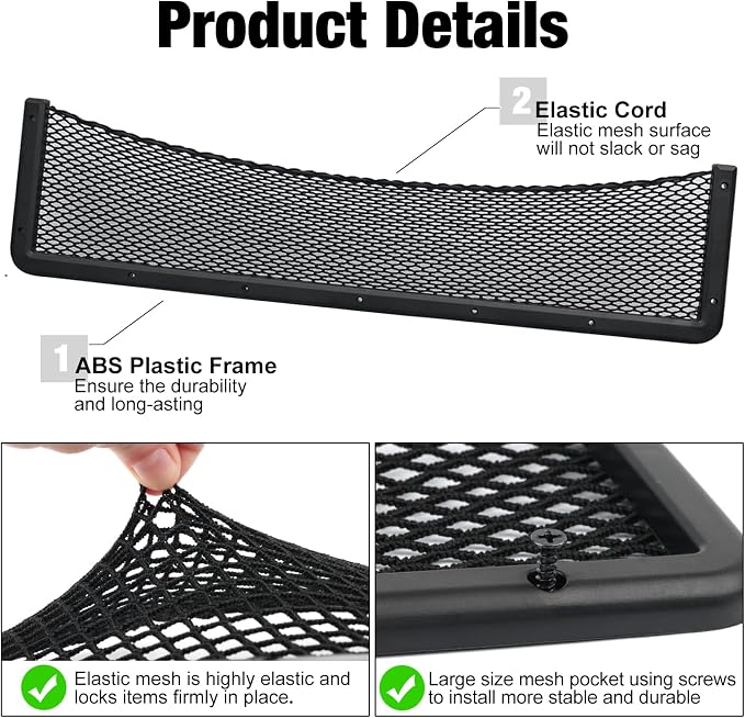 ABS Plastic Frame Automotive Cargo Nets Car Net Pocket Phone Car Mesh Net Holder RV Storage Boat Cargo Pocket Organizer Framed Mesh Net Pocket with Screws for Auto RV Net(2, 32 x 8 Inch)