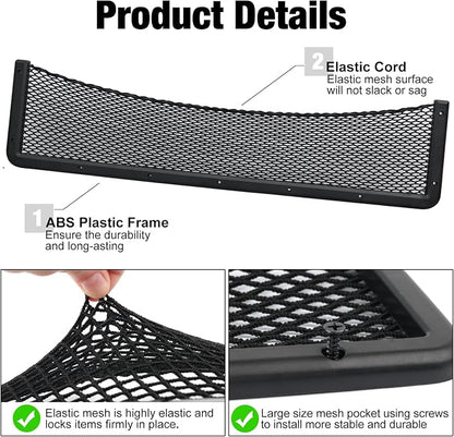 ABS Plastic Frame Automotive Cargo Nets Car Net Pocket Phone Car Mesh Net Holder RV Storage Boat Cargo Pocket Organizer Framed Mesh Net Pocket with Screws for Auto RV Net(2, 32 x 8 Inch)