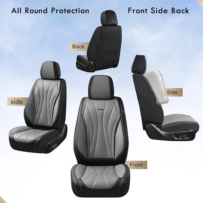 Coverado Seat Covers Full Set, Leather Car Seat Covers, Waterproof Seat Covers for Cars, Front and Back Seat Covers, Car Seat Protectors Car Seat Cushions Universal Fit for Most Cars, Black&Gray