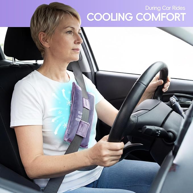 Post Surgery Seat Belt Pillow with Ice Pack, Seatbelt Cushion for Mastectomy, Heart Surgery, C-Section & Hysterectomy Recovery, Chemo Port Protector, Seatbelt Pad with Pocket (Purple)