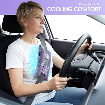 Post Surgery Seat Belt Pillow with Ice Pack, Seatbelt Cushion for Mastectomy, Heart Surgery, C-Section & Hysterectomy Recovery, Chemo Port Protector, Seatbelt Pad with Pocket (Purple)