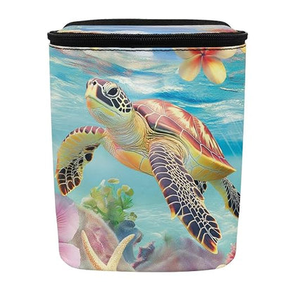 Talayituse Turtle Hibiscus Plumeria Print Car Trash Bin, Large Size Auto Trash Can Adjustable Portable Garbage Can with Lid, Vehicle Hanging Bag for Headrest Front Back Seat