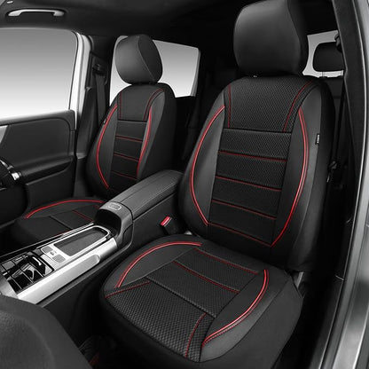 CAR PASS Air Mesh Leather Car Seat Covers Front Seats, Breathable Two Front Seat Covers for Cars, Comfortable Universal Fit for SUV Truck Sedan Automotive, Anti-Slip Airbag Compatible,Black and Red