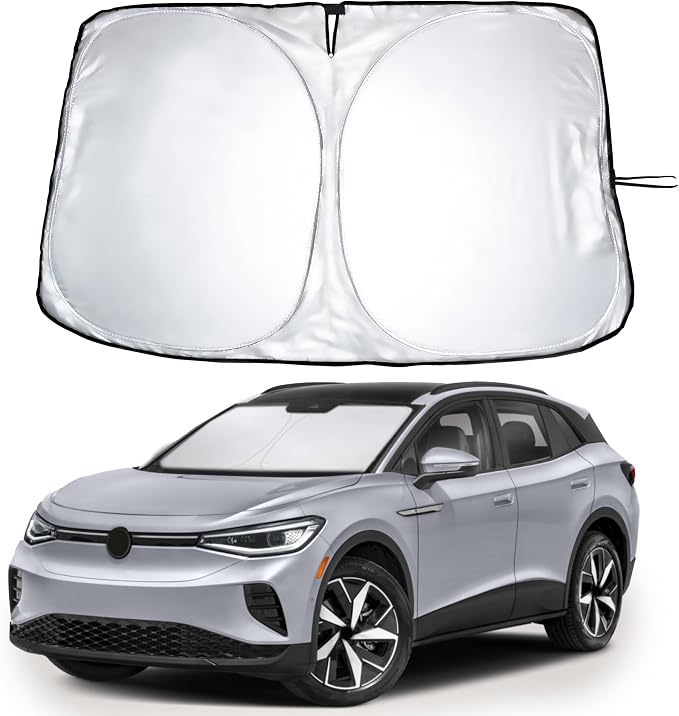 EcoNour Windshield Sun Shade Compatible for Volkswagen VW ID.4 2021–2026 | Custom Fit EV Front Window Sunshade | Foldable Heat & UV Reflective Sun Visor