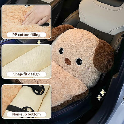 Cute Car Seat Cushion with Back Cartoon Plush Lumbar Support Pillow for Driving Seat Desk Chair Cushions for Cars Office Playroom Gaming Accessories Room Bedroom Decor