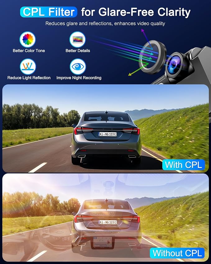 Dash Cam Front 4K Built-in 5GHz WiFi with CPL, Dash Camera for Cars with 64GB SD Card, App Control, 3.69" IPS Screen Dashcam with UHD 2160P, Night Vision, Loop Recording, Parking Mode, 170°Wide Angle