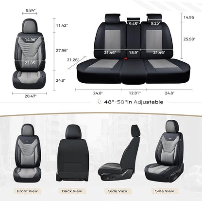 Coverado Car Seat Covers Full Set, Front Seat Covers with Lumbar Support and Back Seat Cover Waterproof Leather Automotive Seat Cover, Universal Car Interior Protectors Cushion for Most Cars